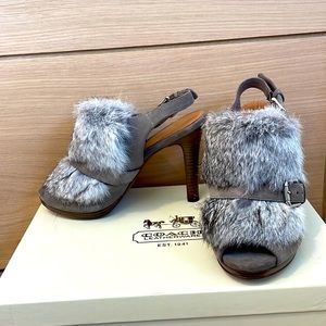 Coach size 6.5M 4.5” fur heels- never worn!